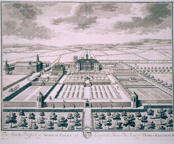 Südansicht von Shobdon Court, Herefordshire, der Sitz von Sir James Bateman (Gravur) von John Harris