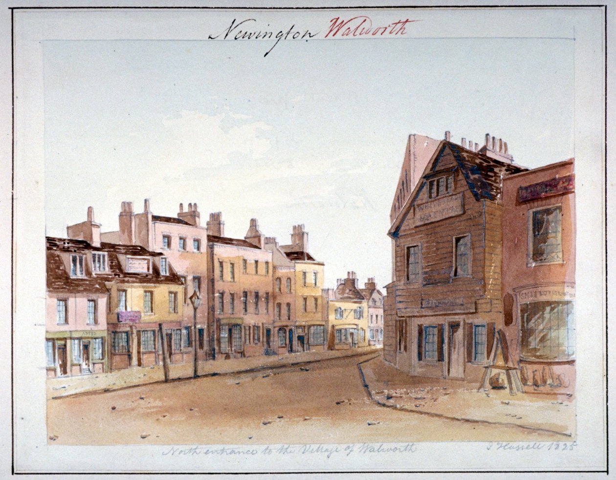 Ansicht des Dorfes Walworth, Southwark, vom Nordeingang, London, 1825 von John Hassell