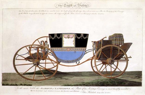 Der Sicherheitswagen des Marquis von Landsdown, erfunden und patentiert vom Künstler, Longacre, London (Gravur) von John Hatchett