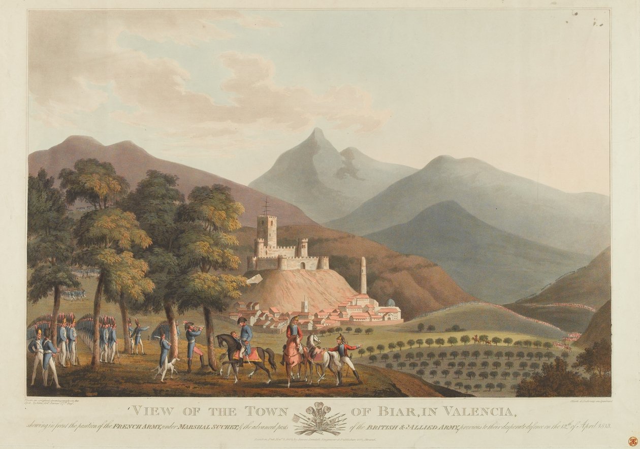 Ansicht der Stadt Briar, Valencia, graviert von Dubourg, 1814 von John Heaviside Clark