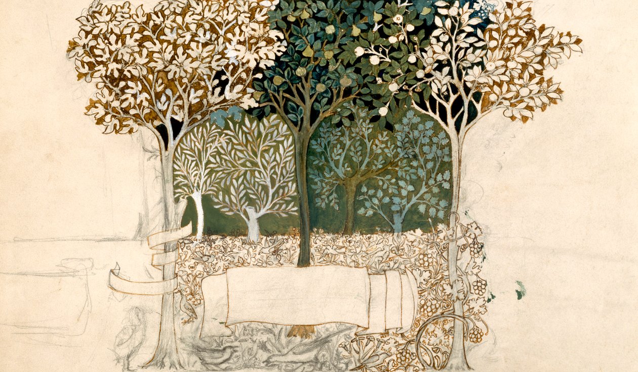 Bäume in einem Obstgarten, Wandteppich-Design für Morris und Co. von John Henry Dearle