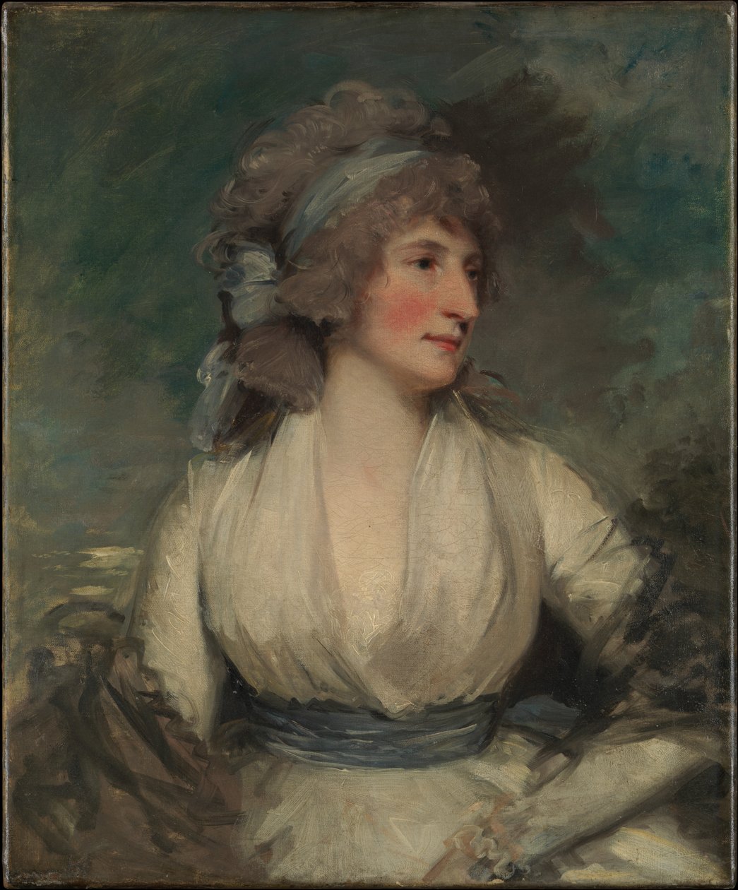 Porträt einer Frau; (Rückseite, jetzt von neuem Leinwandbezug bedeckt) Studie eines Kinderkopfes von John Hoppner