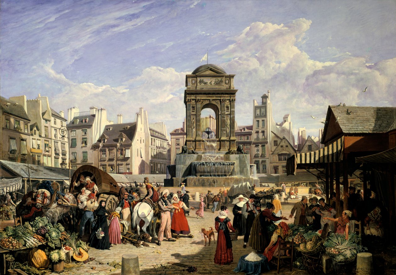 Markt und Brunnen der Unschuldigen, Paris, 1823 von John James Chalon