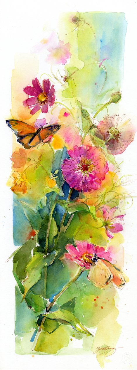 Zinnien und Schmetterlinge von John Keeling