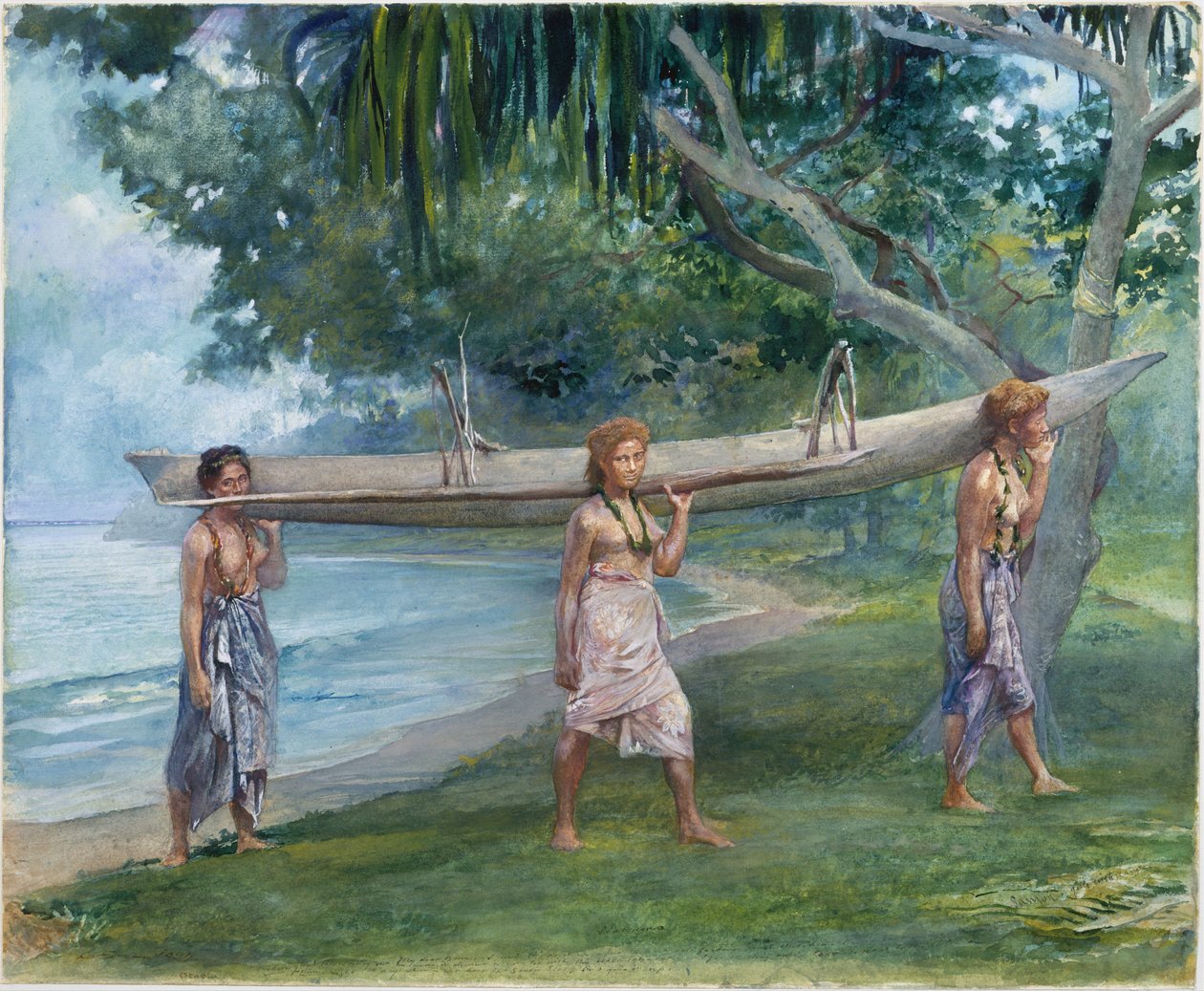 Mädchen tragen ein Kanu, Vaiala in Samoa von John La Farge or Lafarge