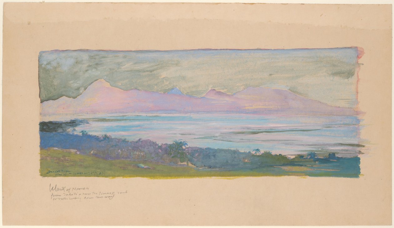 Die Insel Moorea, Blick über die Meerenge von Tahiti, Januar 1891 von John La Farge or Lafarge