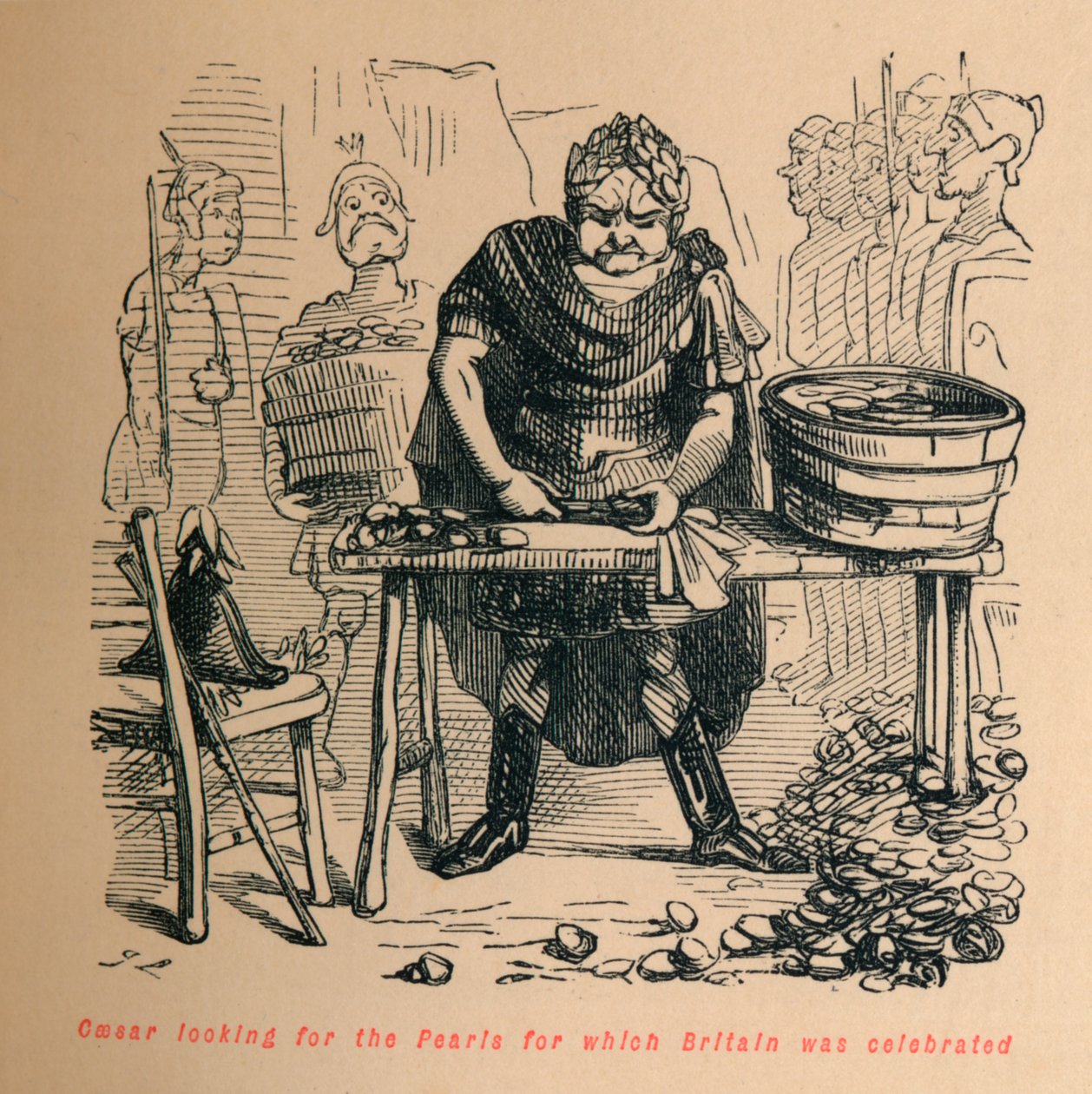 Cäsar sucht die Perlen, für die Britannien berühmt war, ca. 1860 von John Leech