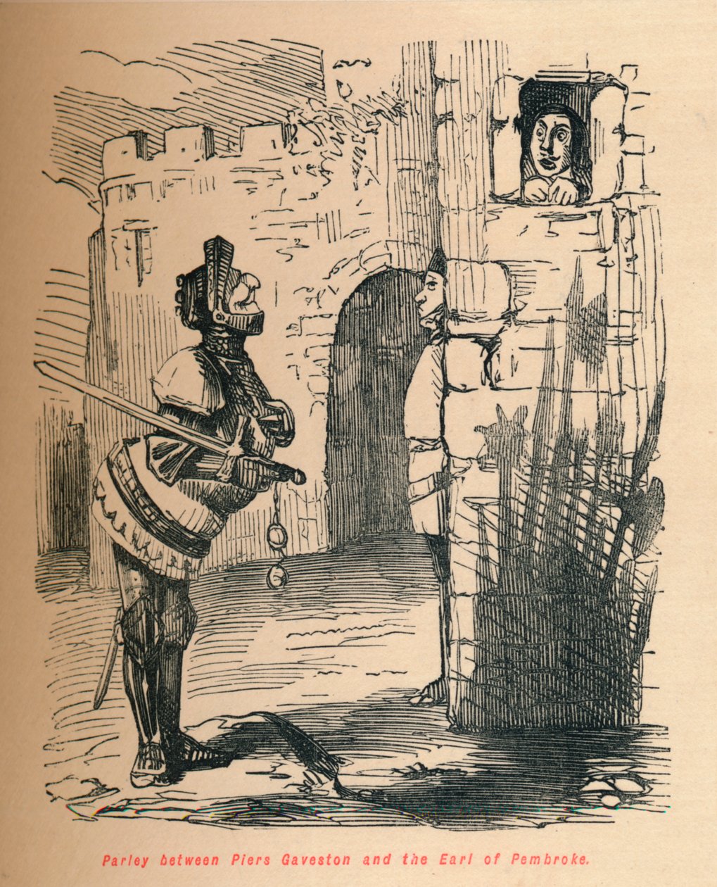 Verhandlung zwischen Piers Gaveston und dem Earl of Pembroke, um 1860 von John Leech
