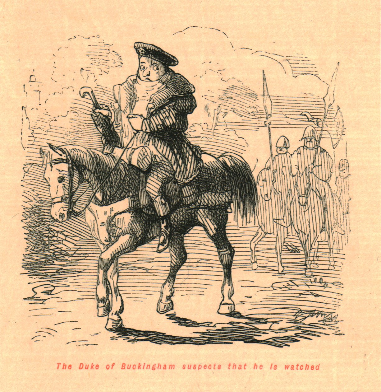 Der Herzog von Buckingham vermutet, dass er beobachtet wird, 1897 von John Leech