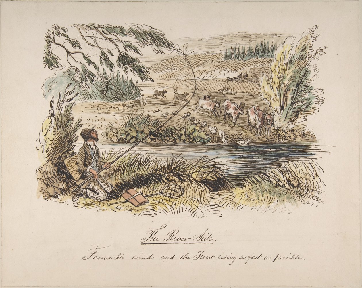 "Der Flussufer, günstiger Wind und die Forelle steigt so schnell wie möglich" von John Leech