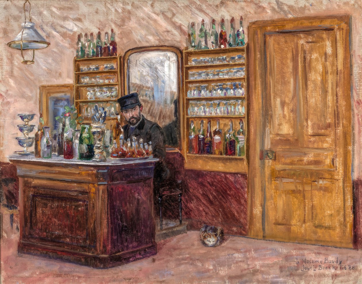 M. Baudy hinter seinem Schreibtisch im Hotel Baudy, 1888 von John Leslie Breck