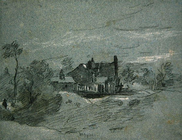 Ein Cottage in einer bewaldeten Landschaft von John Linnell