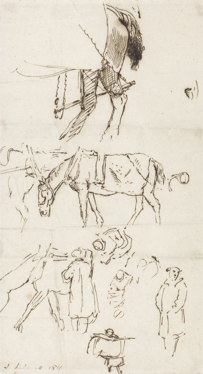 Studien von Pferden, Männern und Kutschen, 1811 von John Linnell