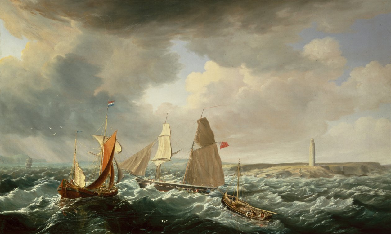 Eine Brigg, ein niederländischer Galiot und Fischerboote von John Lynn
