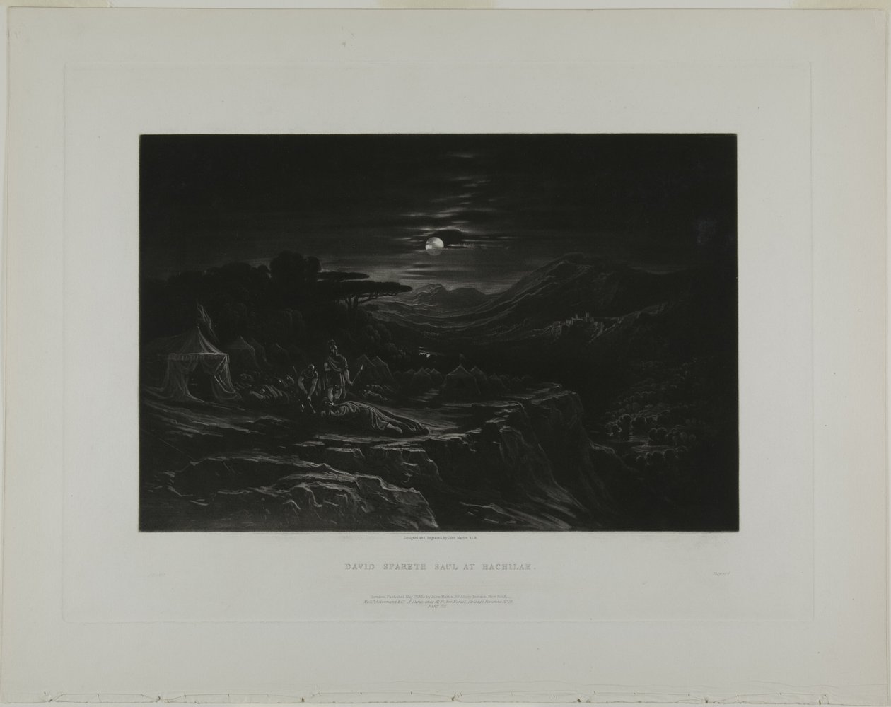 David verschont Saul in Hachilah, aus Illustrationen der Bibel von John Martin