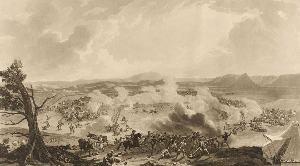 Schlacht von Kirkee am 5. November 1816, bei der 4785 britische Truppen die Mahratta-Armee besiegten von John Massey (after) Wright