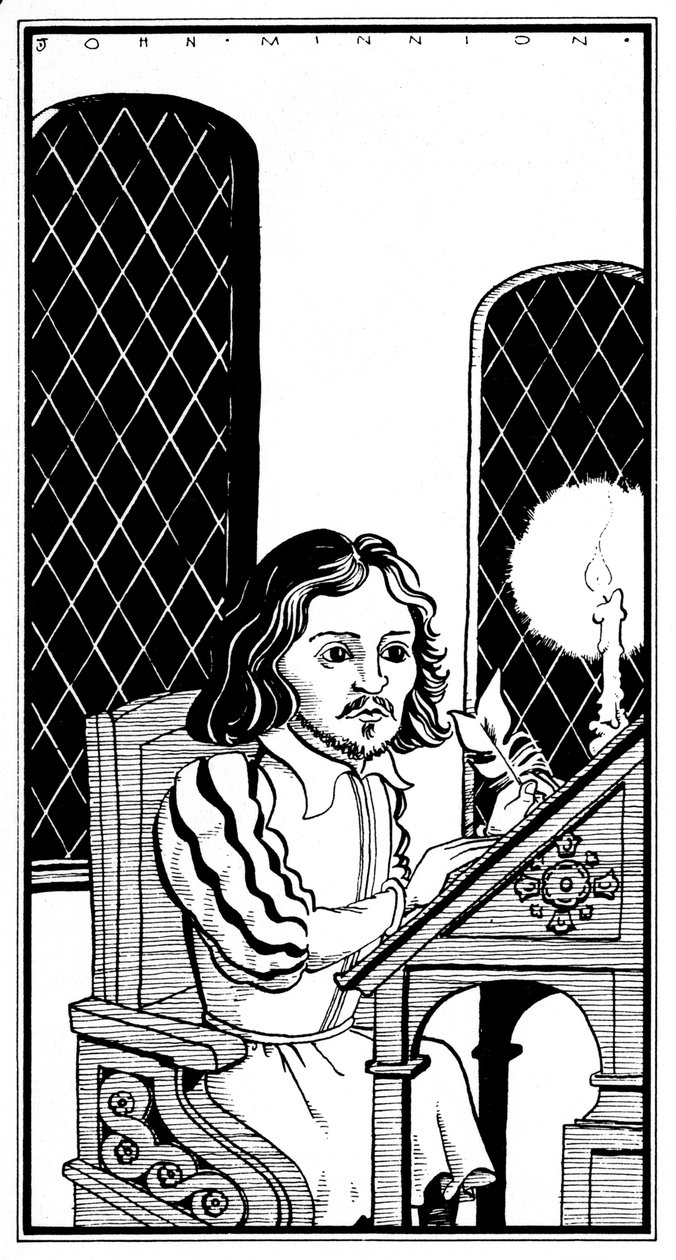 Thomas Tallis, Karikatur am Schreibtisch sitzend - Englischer Komponist von John Minnion