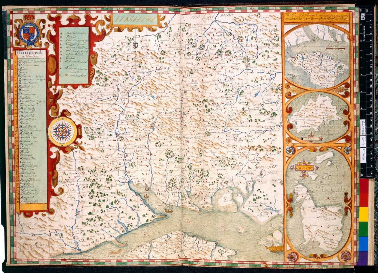 Southampton, Hampshire: Beschreibung von J. Norden, mit Karte: 1595 von John Norden