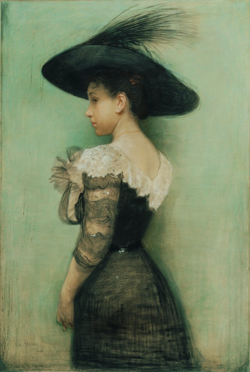 Dame mit schwarzem Kleid und Hut (Alice Hauser) von John Quincy Adams
