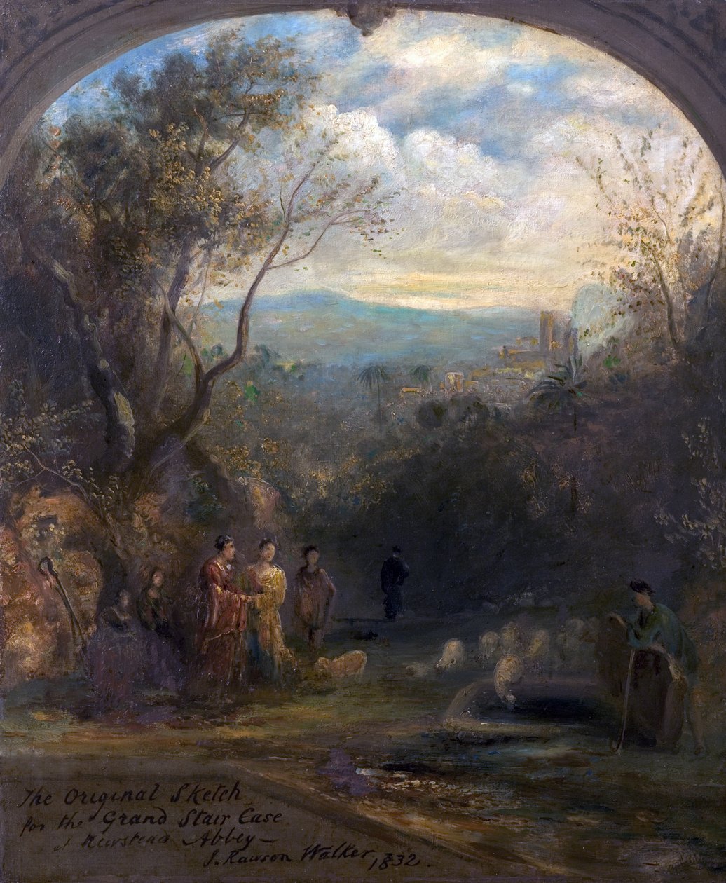 Die Originalskizze für die große Treppe in Newstead Abbey, Nottinghamshire, 1832 von John Rawson Walker