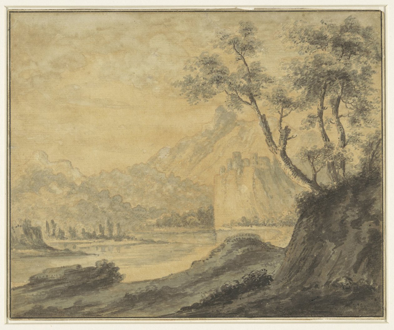 Flusslandschaft mit Felsen von John Robert Cozens (manner of)