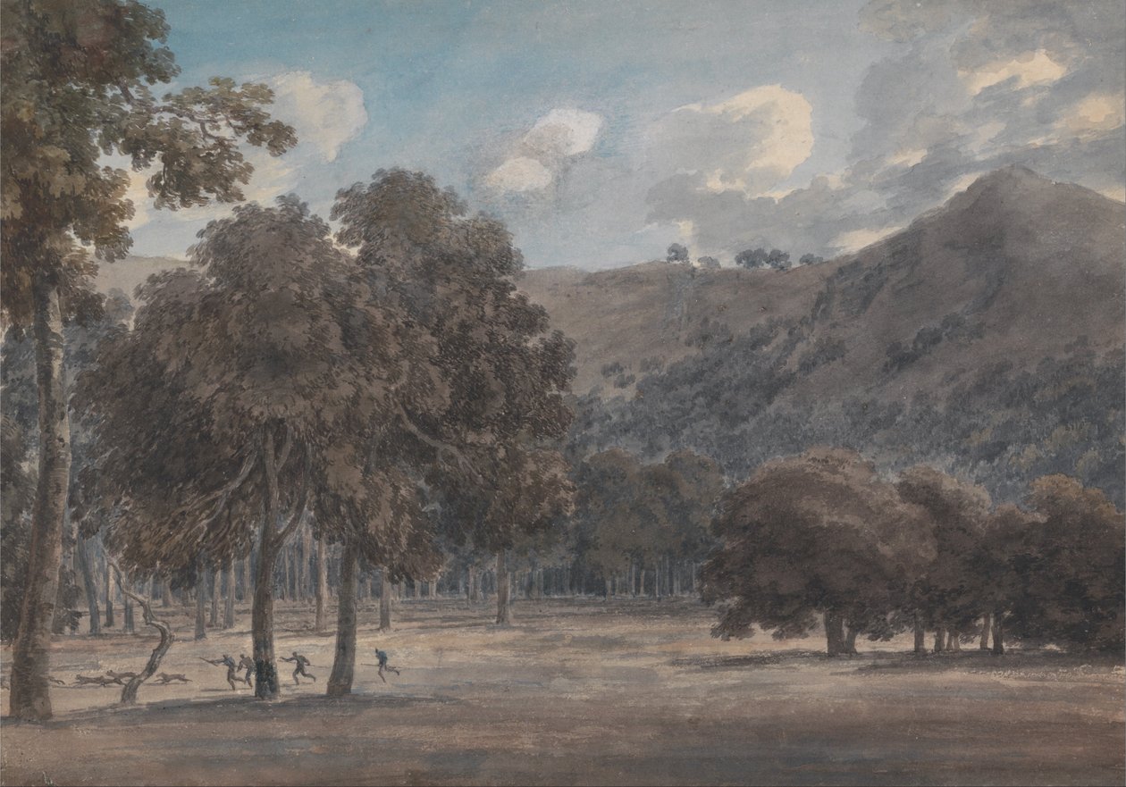 Il Parco degli Astroni - Der bewaldete Kraterboden mit Jagd im Gange von John Robert Cozens