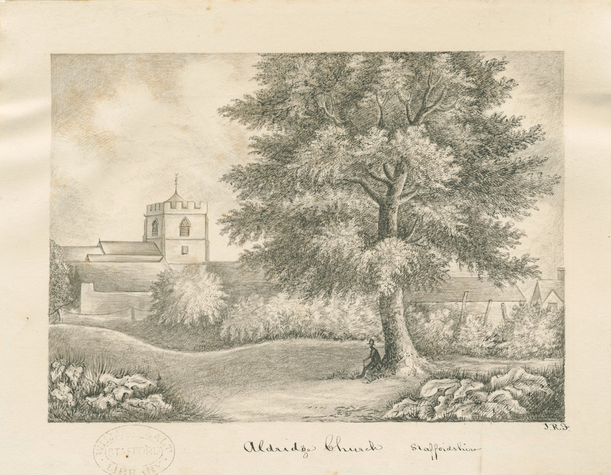 Aldridge Kirche: Feder- und Waschzeichnung, 19. Jh. von John Robert Fernyhough