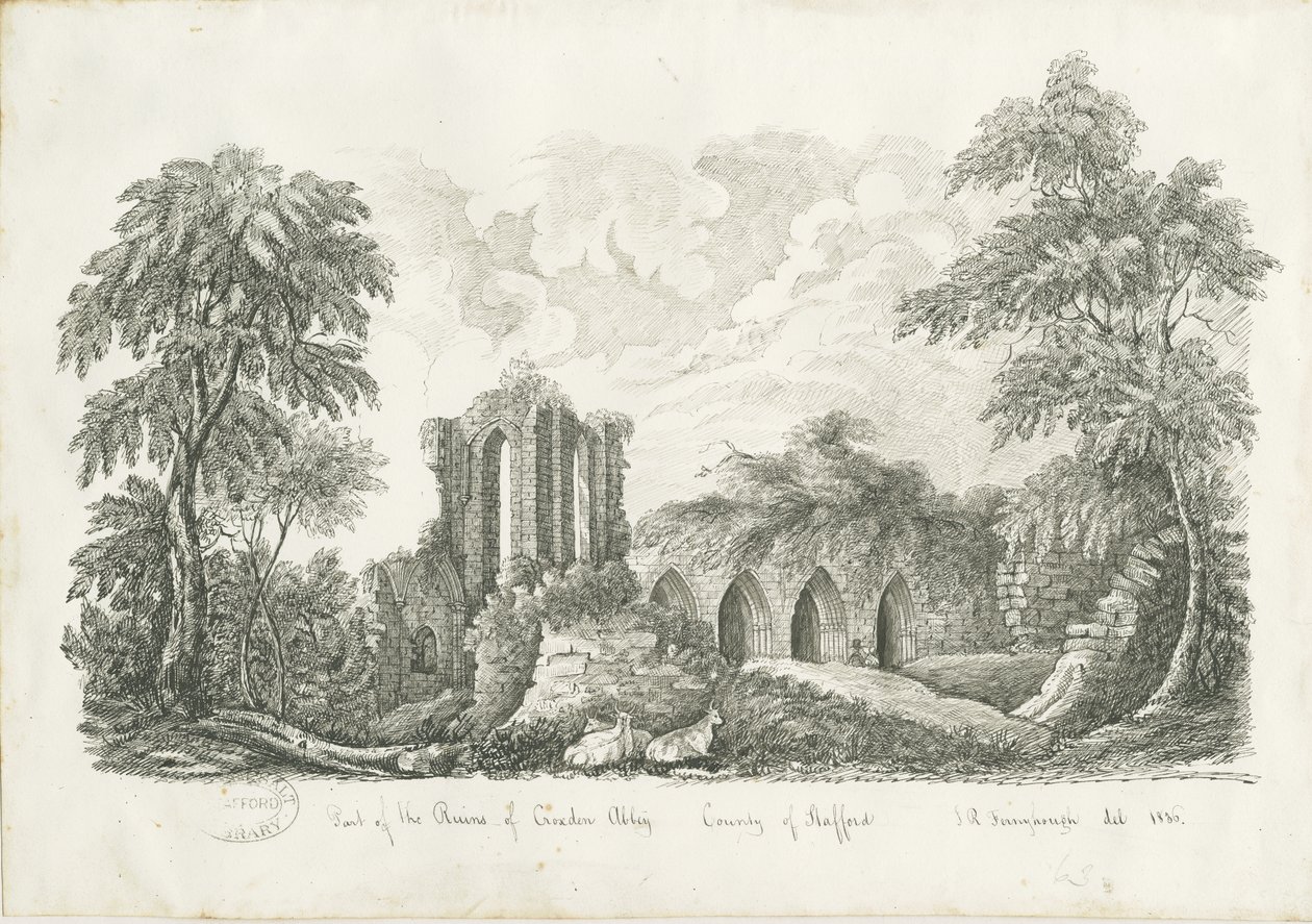 Croxden Abbey: Feder- und Tintenzeichnung von John Robert Fernyhough