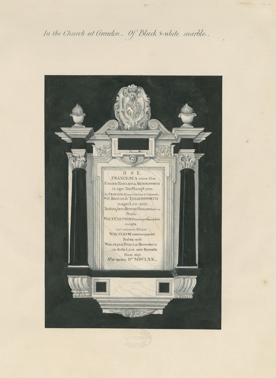 Ingestre - Tafel für Frances (Hesilrig) Chetwynd von John Robert Fernyhough