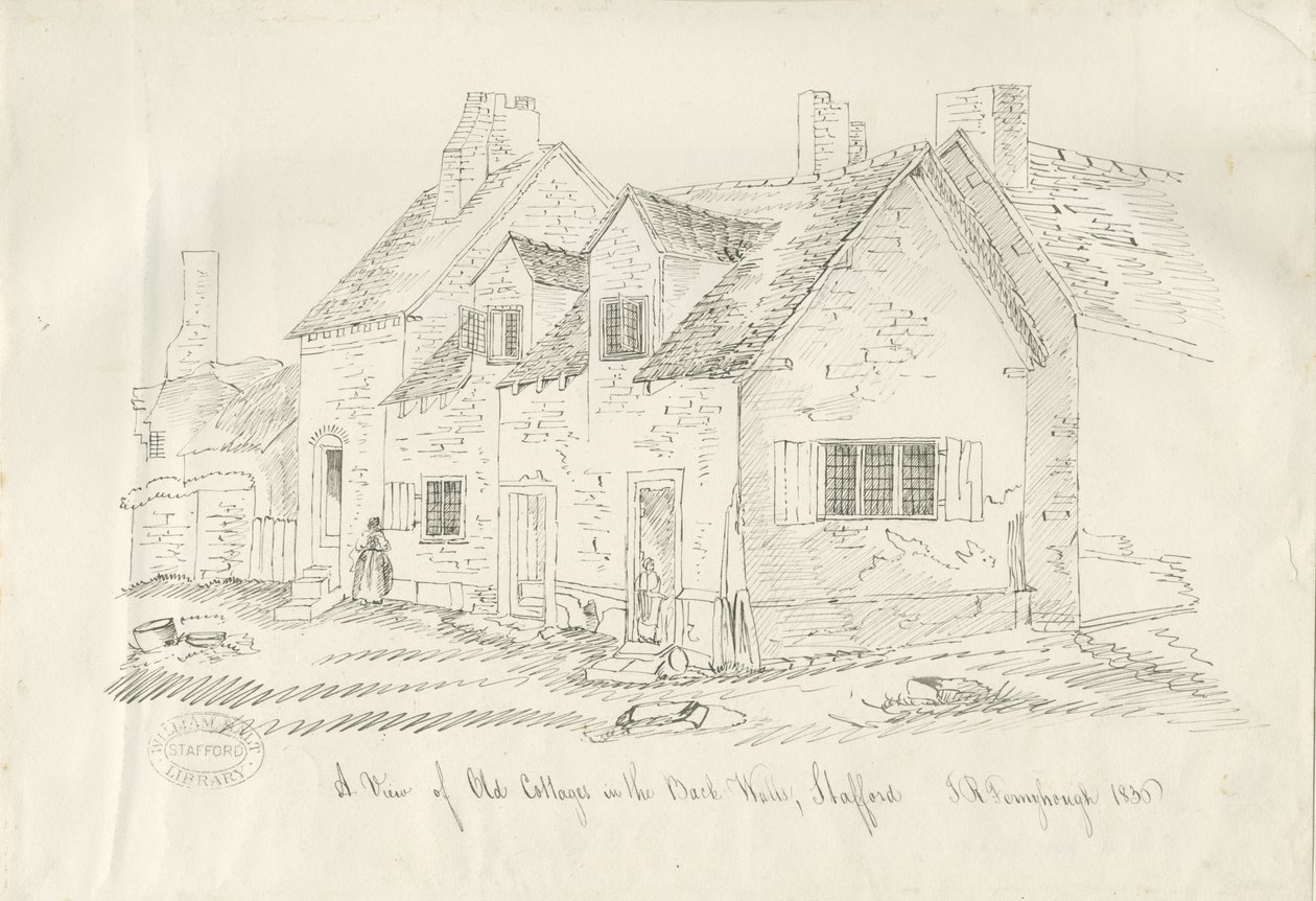 Stafford - Altes Cottage in Back Walls: Feder- und Tintenzeichnung, 1836 von John Robert Fernyhough