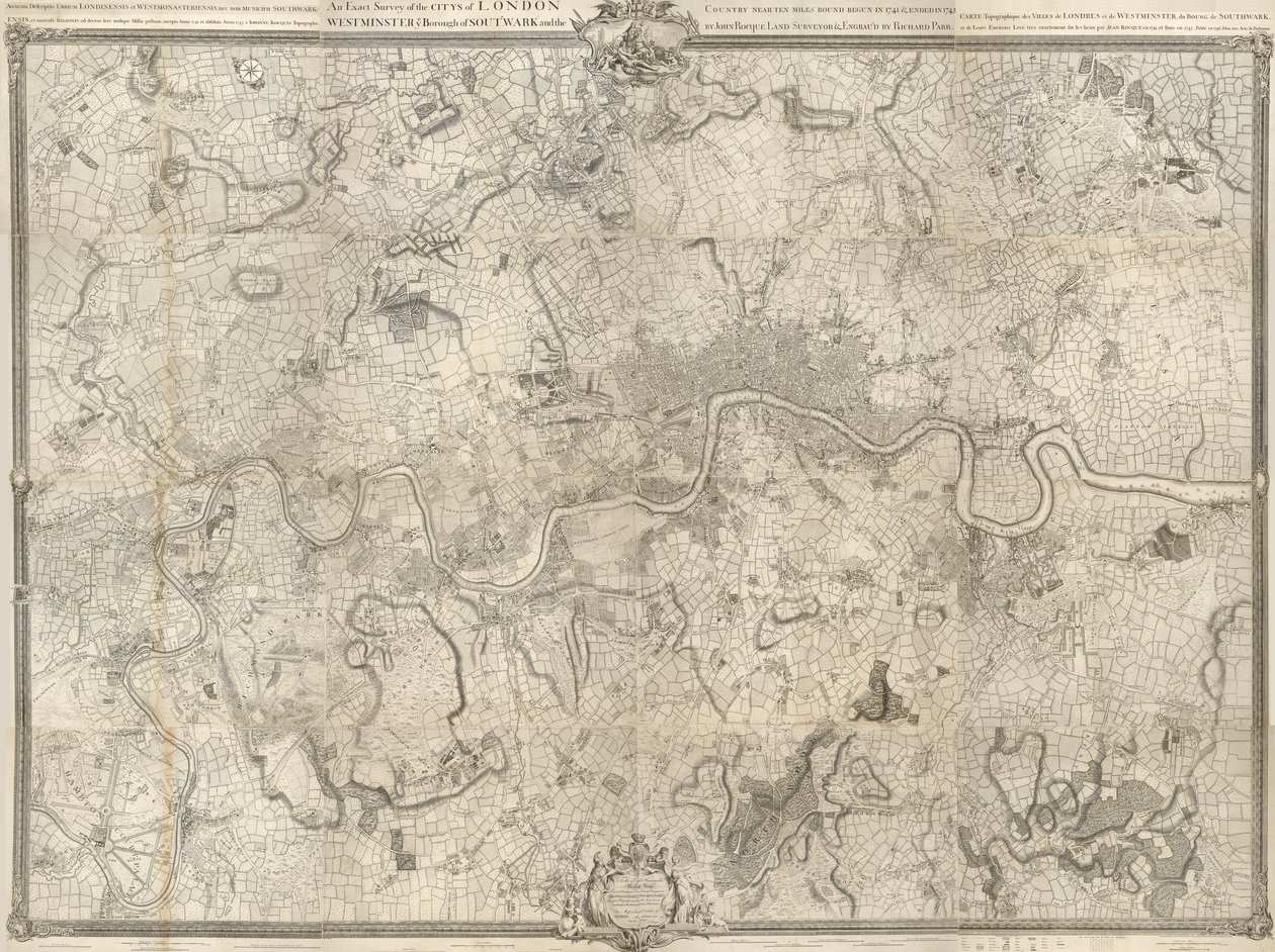 Eine genaue Vermessung der Städte London, Westminster, des Stadtteils Southwark und des Landes in einem Umkreis von zehn Meilen von John Rocque