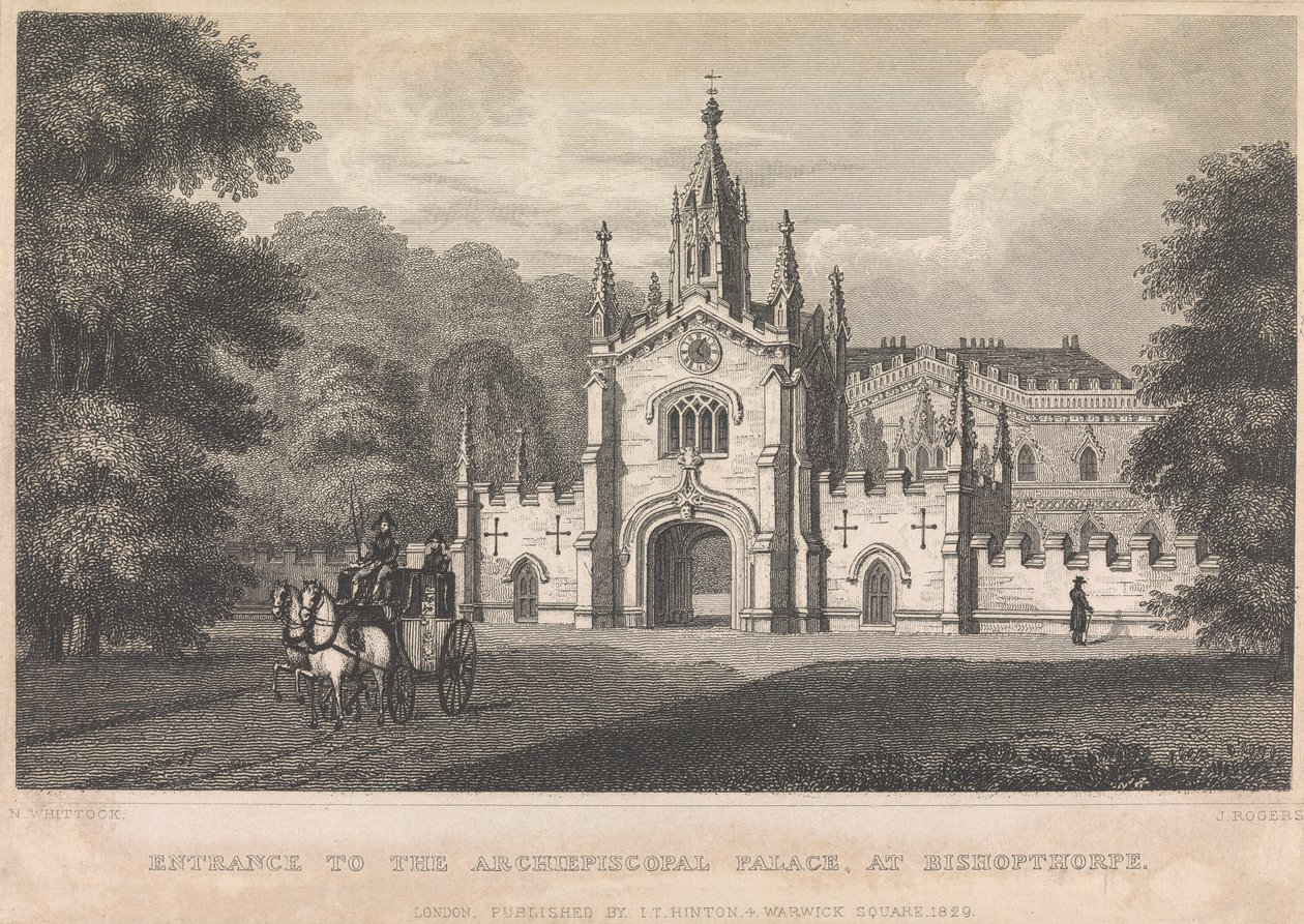 Eingang zum erzbischöflichen Palast in Bishopthorpe (veröffentlicht von I. T. Hinton); Seite 34 (Band Eins) von John Rogers