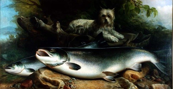 Bewachung des Tagesfangs; ein Skye Terrier mit einem Hahn und einer Henne von John Russell