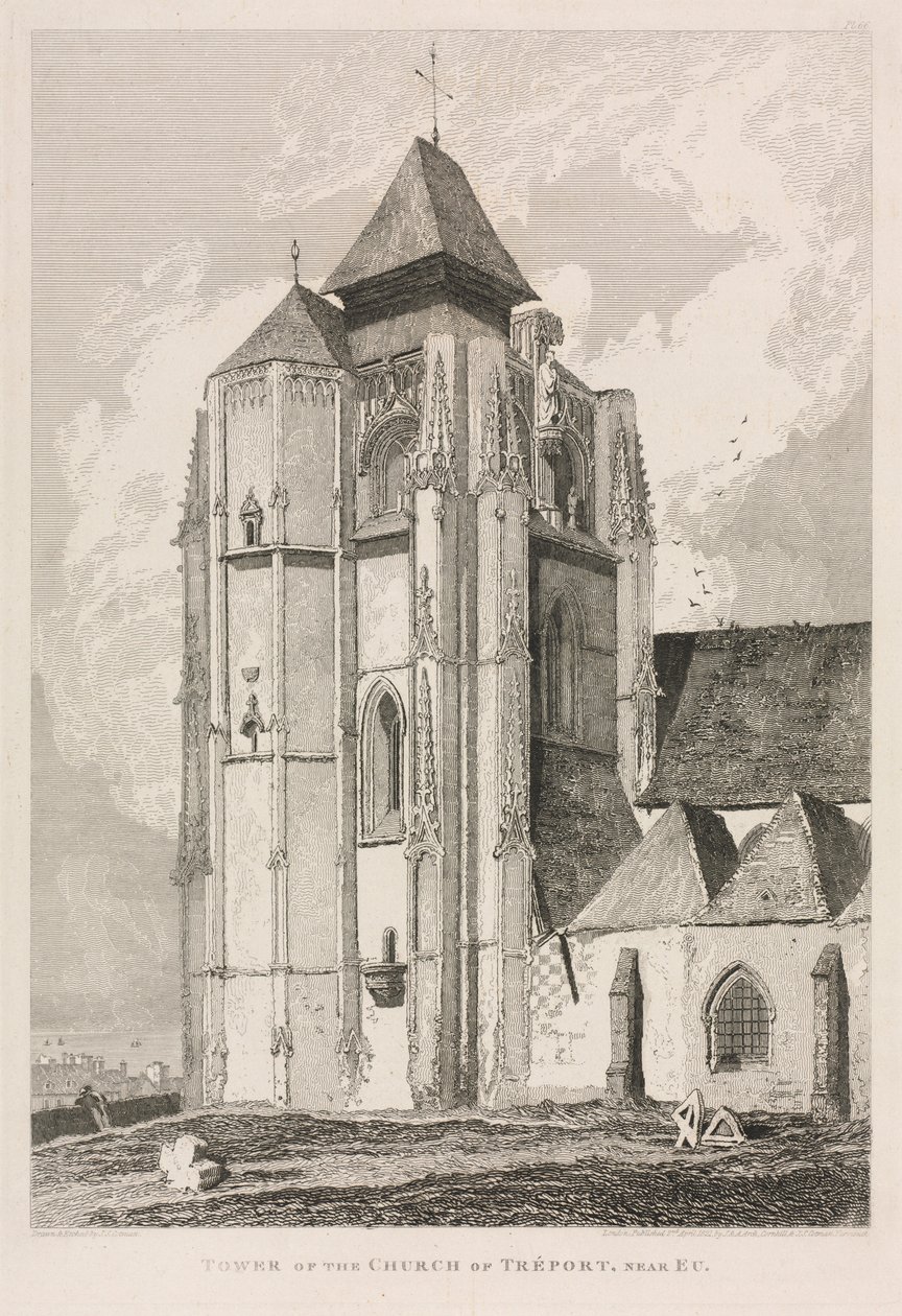 Architektonische Antiquitäten der Normandie (Bd. II), Pl. 66: Turm der Kirche von Tréport, nahe Eu von John Sell Cotman