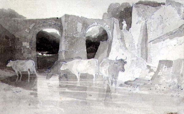 Rinder in einem Fluss von John Sell Cotman