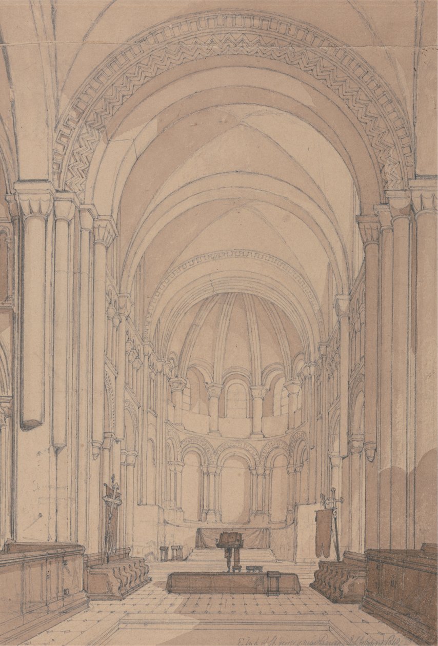 Ostende der Abteikirche Saint Georges de Bocherville, in der Nähe von Rouen, Normandie von John Sell Cotman
