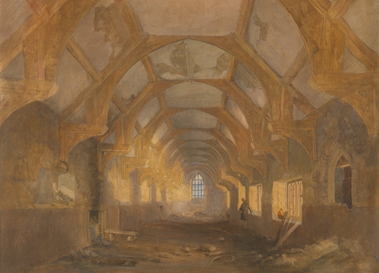 Innenraum eines Schlafsaals der Ipswich Blackfriars am Ende seiner Nutzung durch die Ipswich School von John Sell Cotman