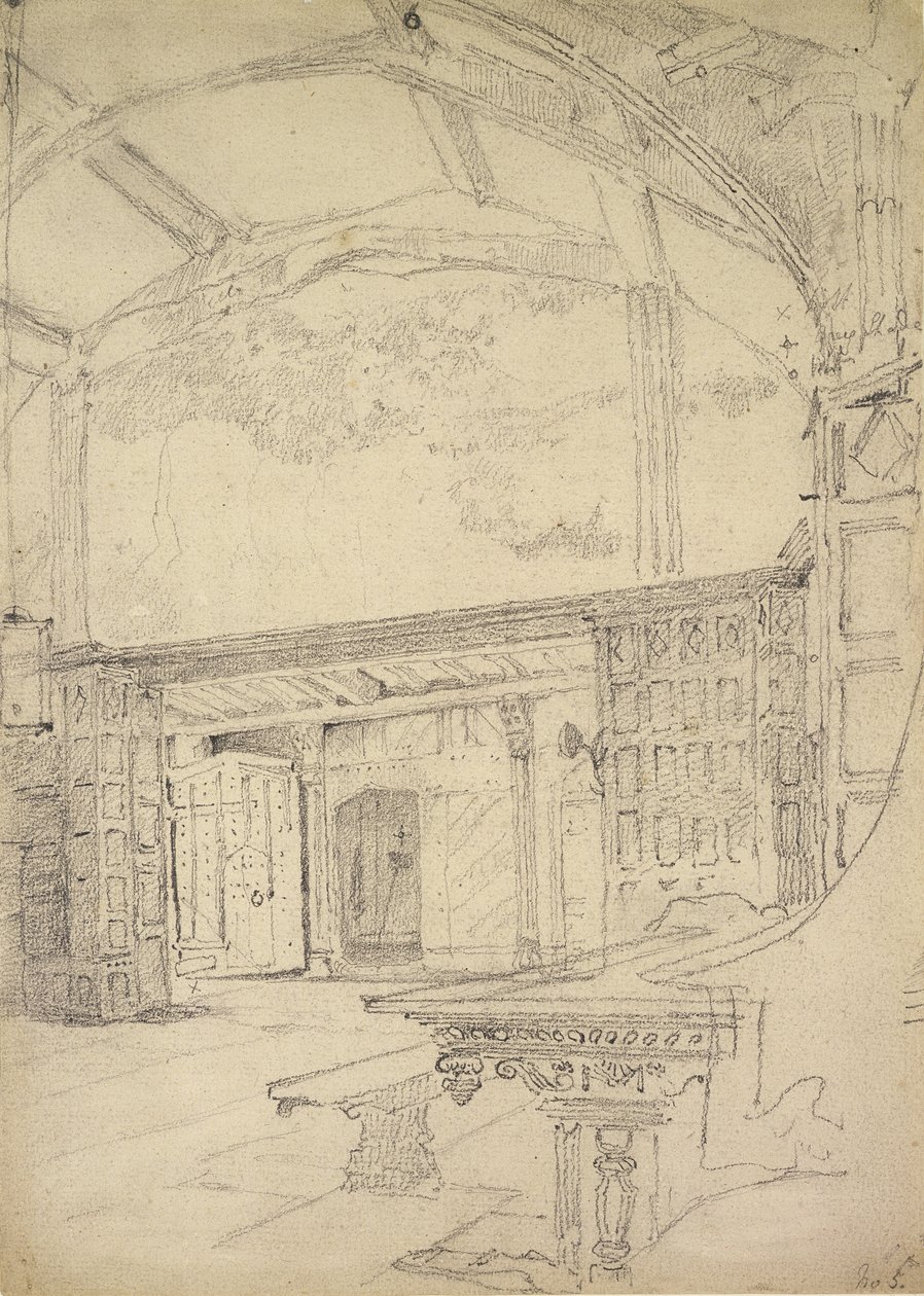 Innenansicht der Großen Halle, Little Moreton Hall, Cheshire von John Sell Cotman
