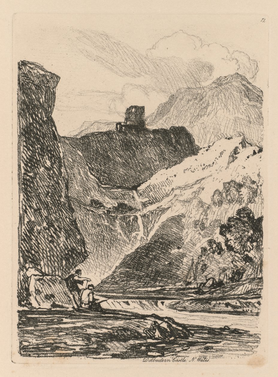 Liber Studiorum: Platte 12, Dolbadern Castle, Llanberris Lake, Nordwales, 1838 von John Sell Cotman