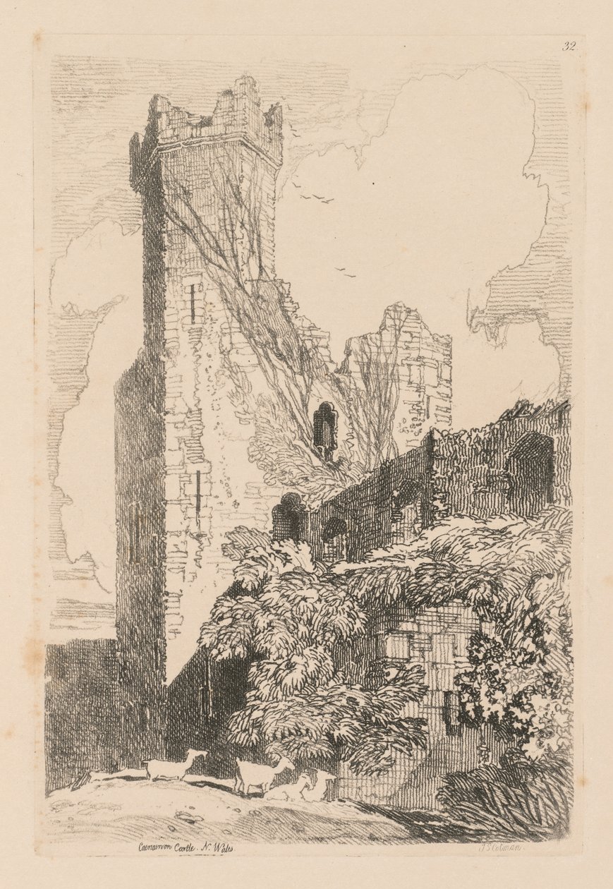 Liber Studiorum: Platte 32, Caernarvon Castle, N. Wales, 1838 von John Sell Cotman