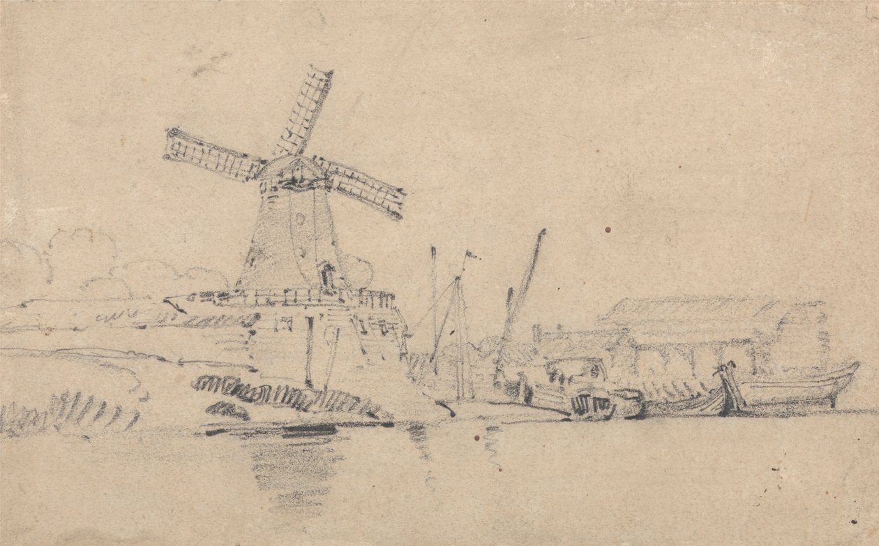 Fluss und Windmühle von John Sell Cotman