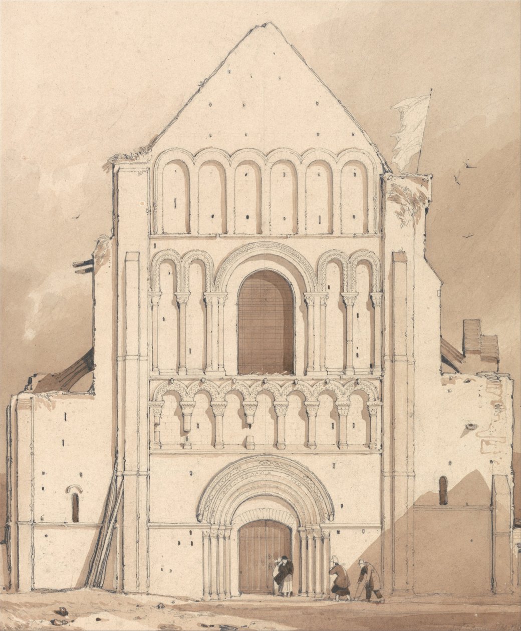 Westfassade der Kirche von Oyestraham [Ouistreham], nahe Caen, Normandie von John Sell Cotman