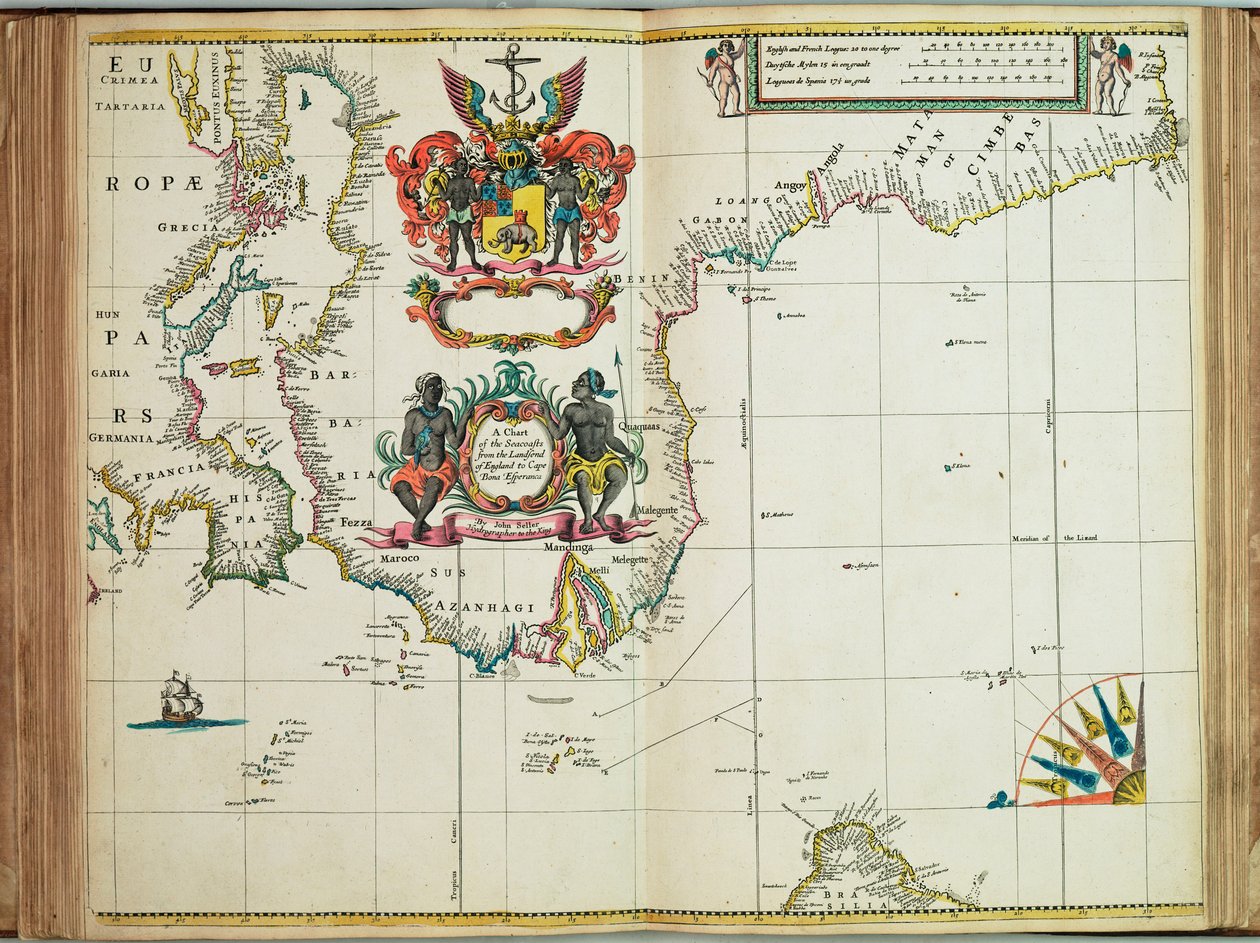 Eine Karte der Küsten von Landsend in England bis Kap der Guten Hoffnung von John Seller
