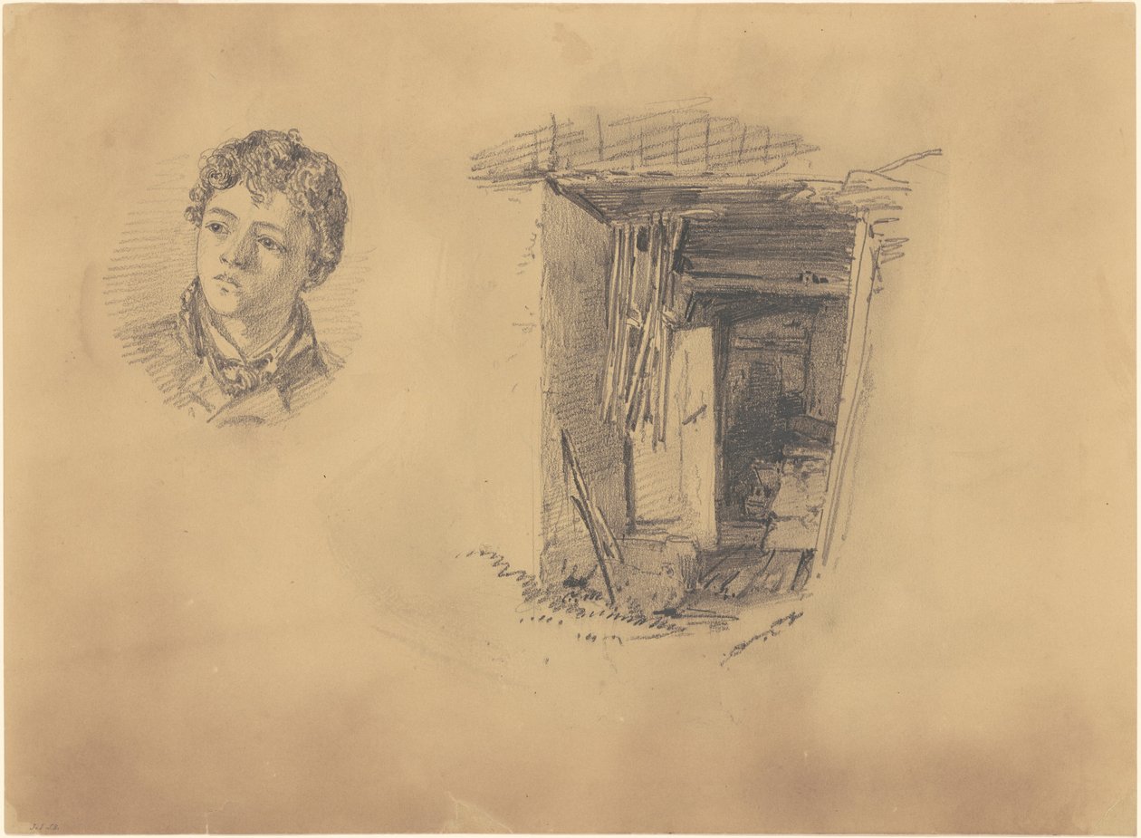 Kopf eines Jungen; und der Eingang zu einer Hütte von John Singer Sargent