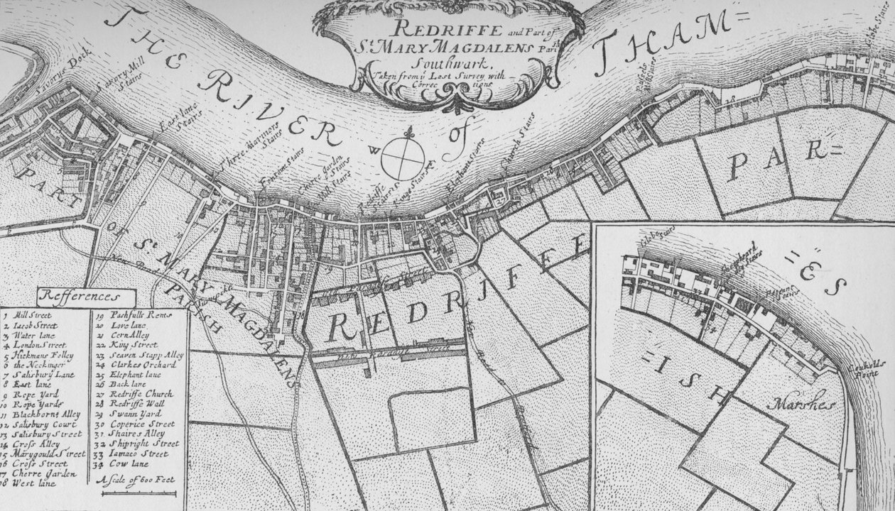 Ein Plan von Rotherhithe von John Stow