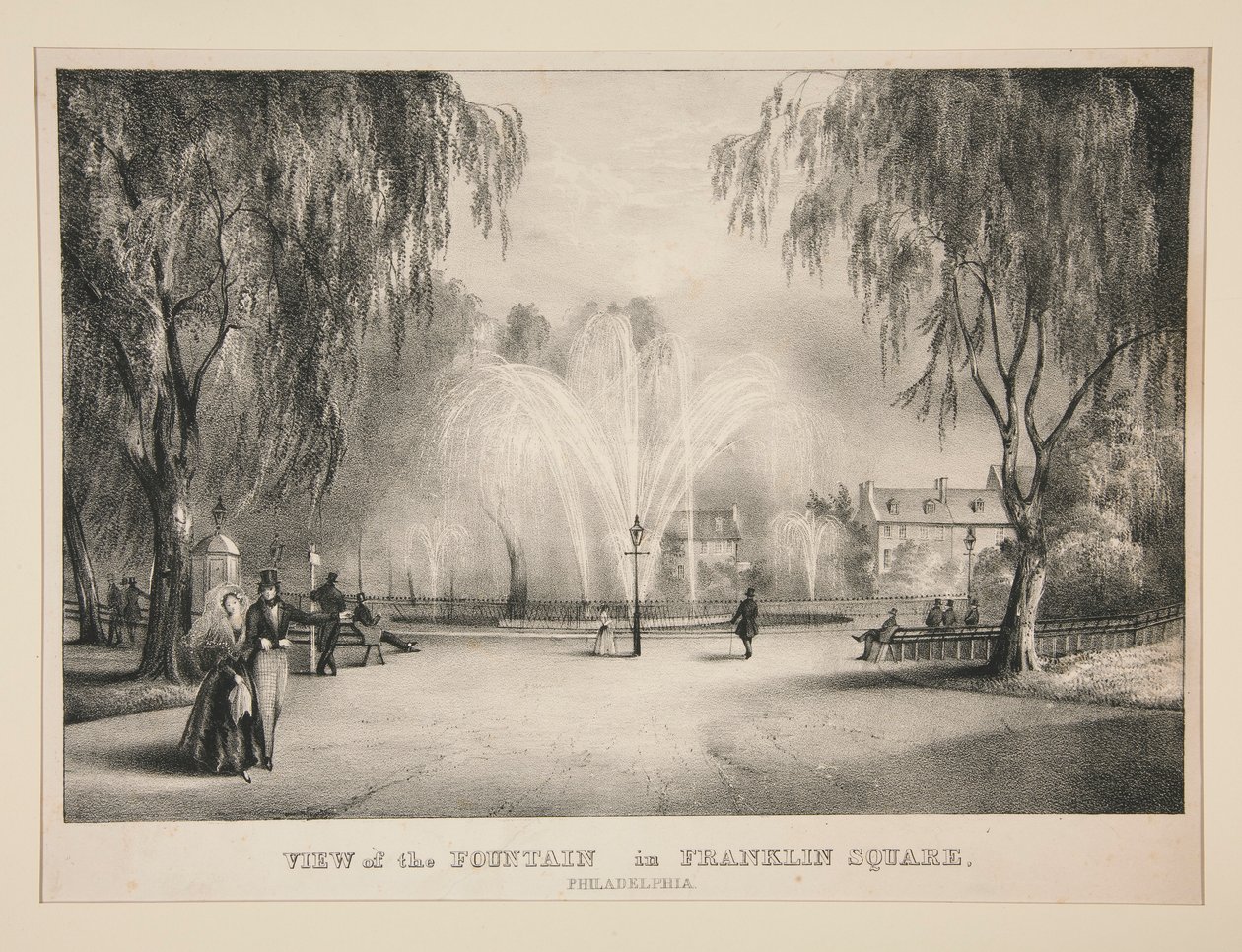 Ansicht des Brunnens im Franklin Square, Philadelphia von John T. Bowen