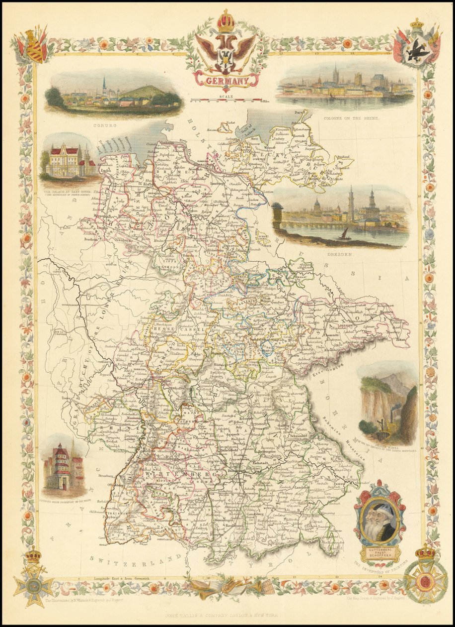 Karte von Deutschland, 1851 von John Tallis