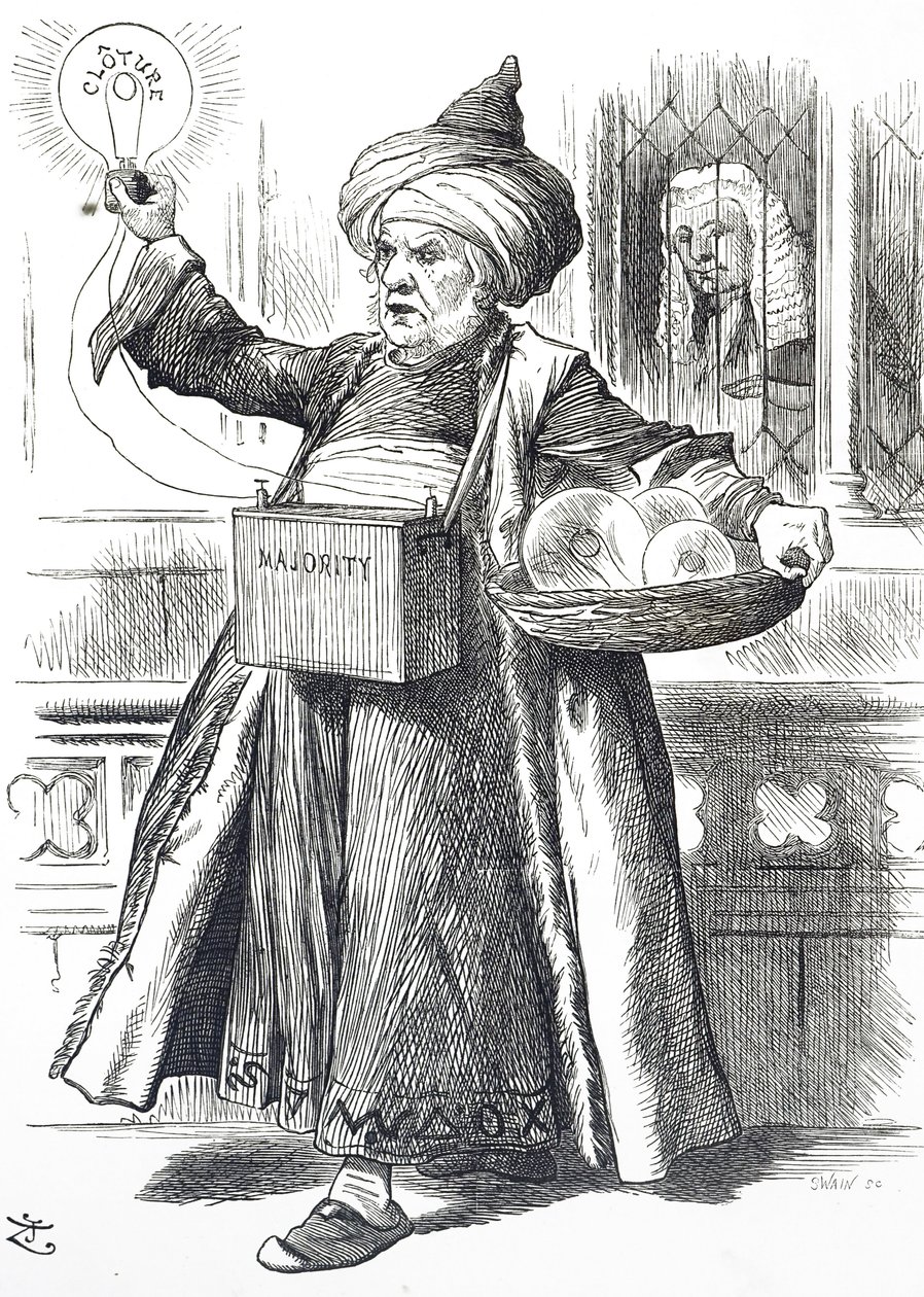 Karikatur, die William Ewart Gladstone als Aladdin darstellt von John Tenniel
