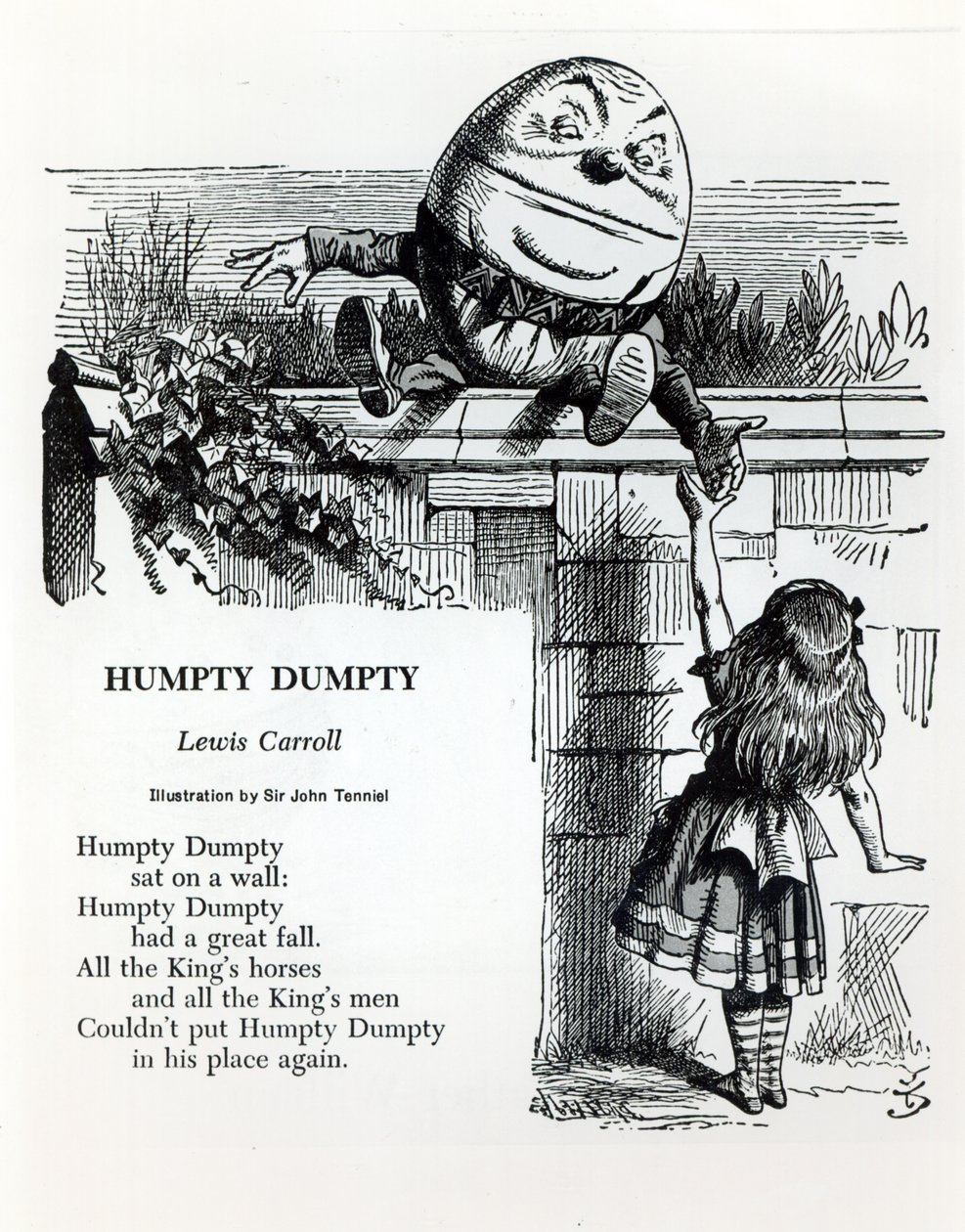 Humpty Dumpty, Illustration zum Kinderreim von Lewis Carroll (1832-98) von John Tenniel