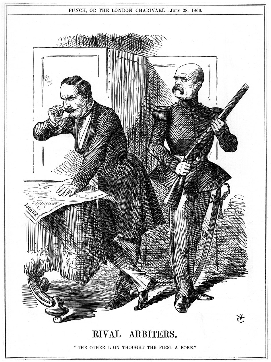 Napoleon III. (1808-1873), Kaiser von Frankreich 1852-1870, und Otto von Bismarck (1808-1783), Kanzler von Preußen, teilen Europa auf. Ihre widersprüchlichen Ambitionen führten zum Deutsch-Französischen Krieg von 1870-1871. John Tenniel Karikatur aus Punch von John Tenniel